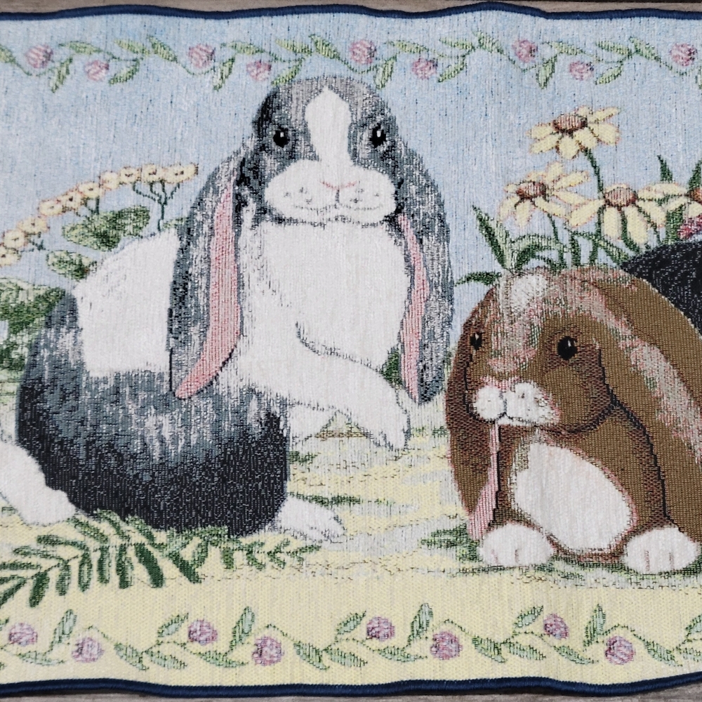 Rabbit Parade II Tapestry Table Runner 72" X 13 " Easter Spring Bunniee Decor